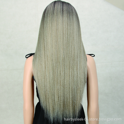 MAGIC 13X4 Noble Lace Front Wigs Wholesale Heat Resistant Yaki Straight With Bang Long Wigs Ombre Synthetic Lace Frontal Wigs